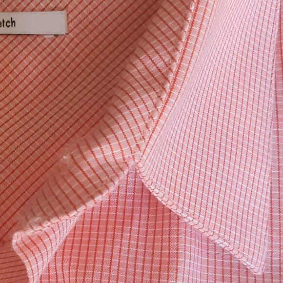 Calvin Klein SZ 15.5 Slim Fit Stretch Orange & White Check Men's Button Up Shirt - Picture 5 of 14